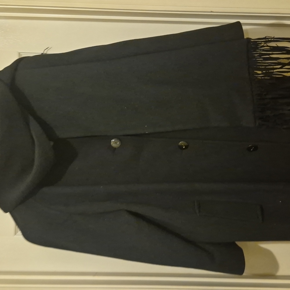 Karen Black Fringe Scarf Coat - Picture 3 of 6